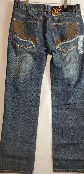 Jean Station Men's Size 36/38 Straight Leg Print/Stud Pockets Blue Detail Jeans - Picture 2 of 13